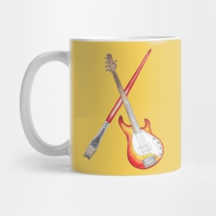 Bass Guitar and Paintbrush Music and Art Watercolor Red and Orange Mug